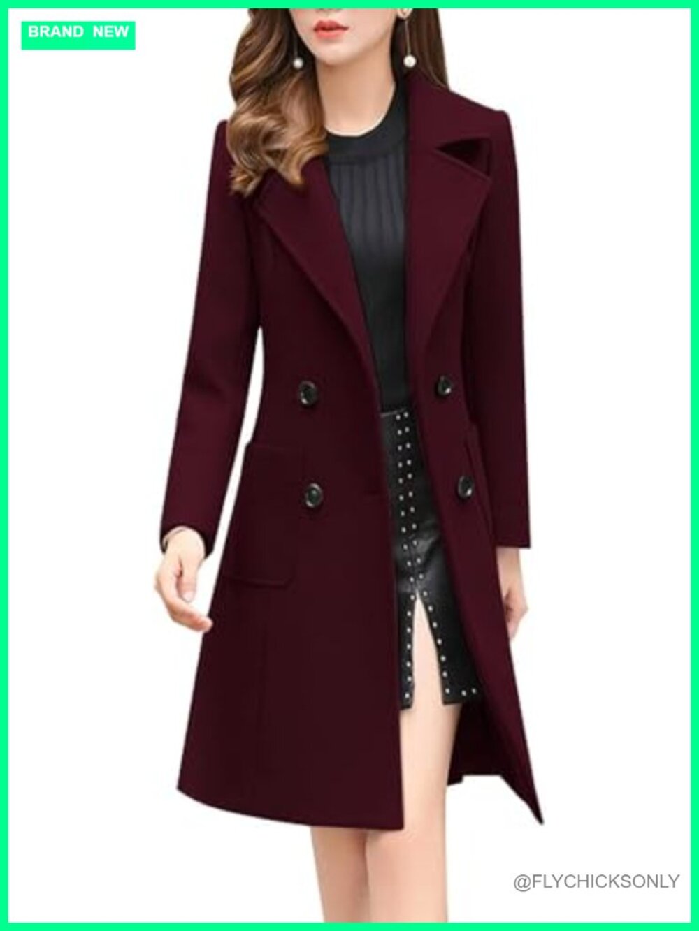 Wool Blend Pea Coat Double Breasted Notched Lapel Mid Long Overcoat